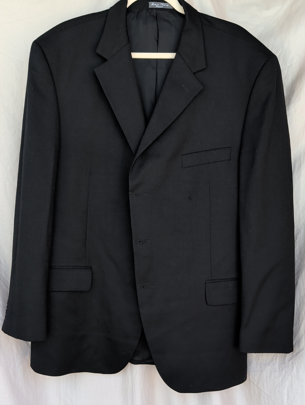 Men's Black Single-Breasted Notch Lapel Wool Blazer Career Business Office